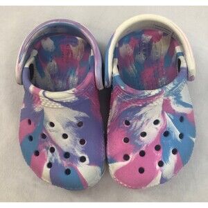 Crocs clogs size 4 tie dye pink blue & white
